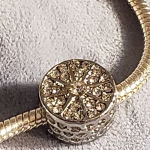 925 Silver Snowflake Star Crystal European Charm